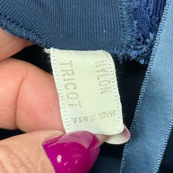 Vintage MunSingwear Blue Lace Slip Dress Spaghetti Strap Midi Size 36 Medium - Picture 8 of 14